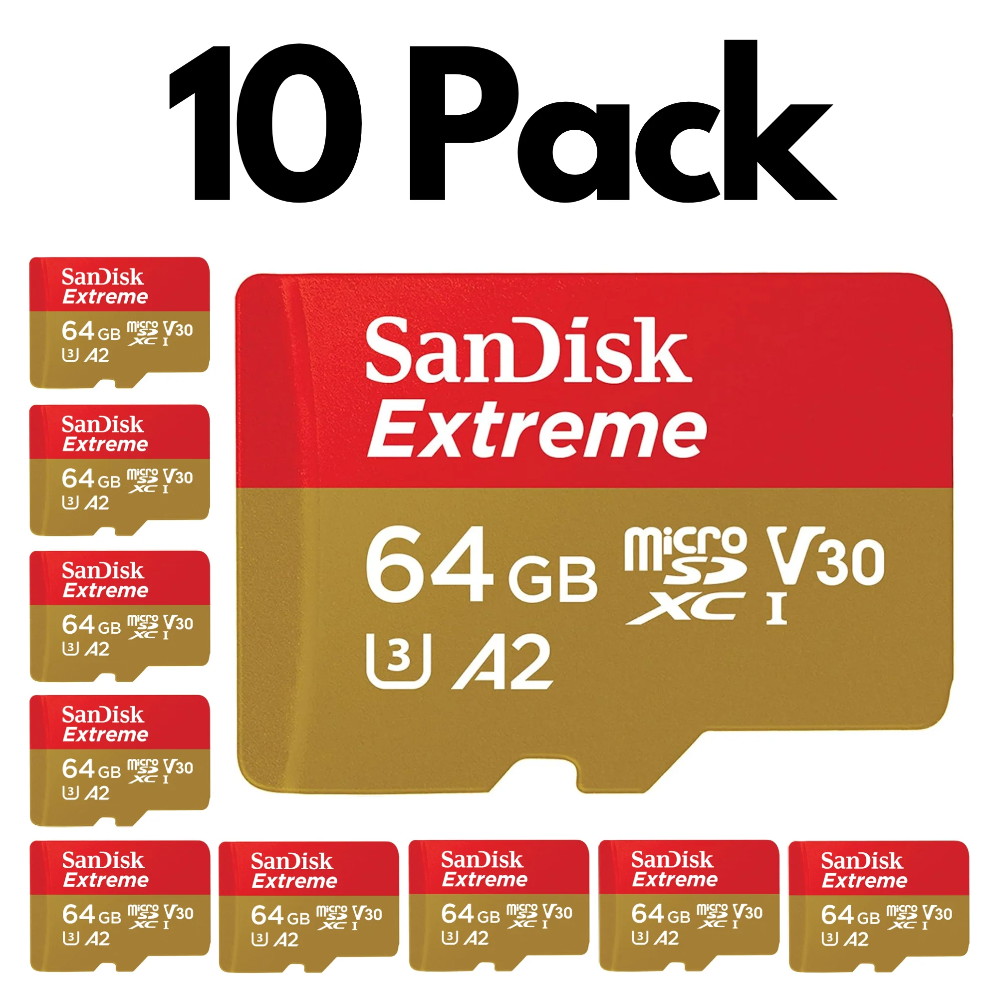10 Pack SanDisk Extreme microSDXC UHS-I Memory Card with SD Adapter – U3, A2, C10, 4K UHD - Image 6