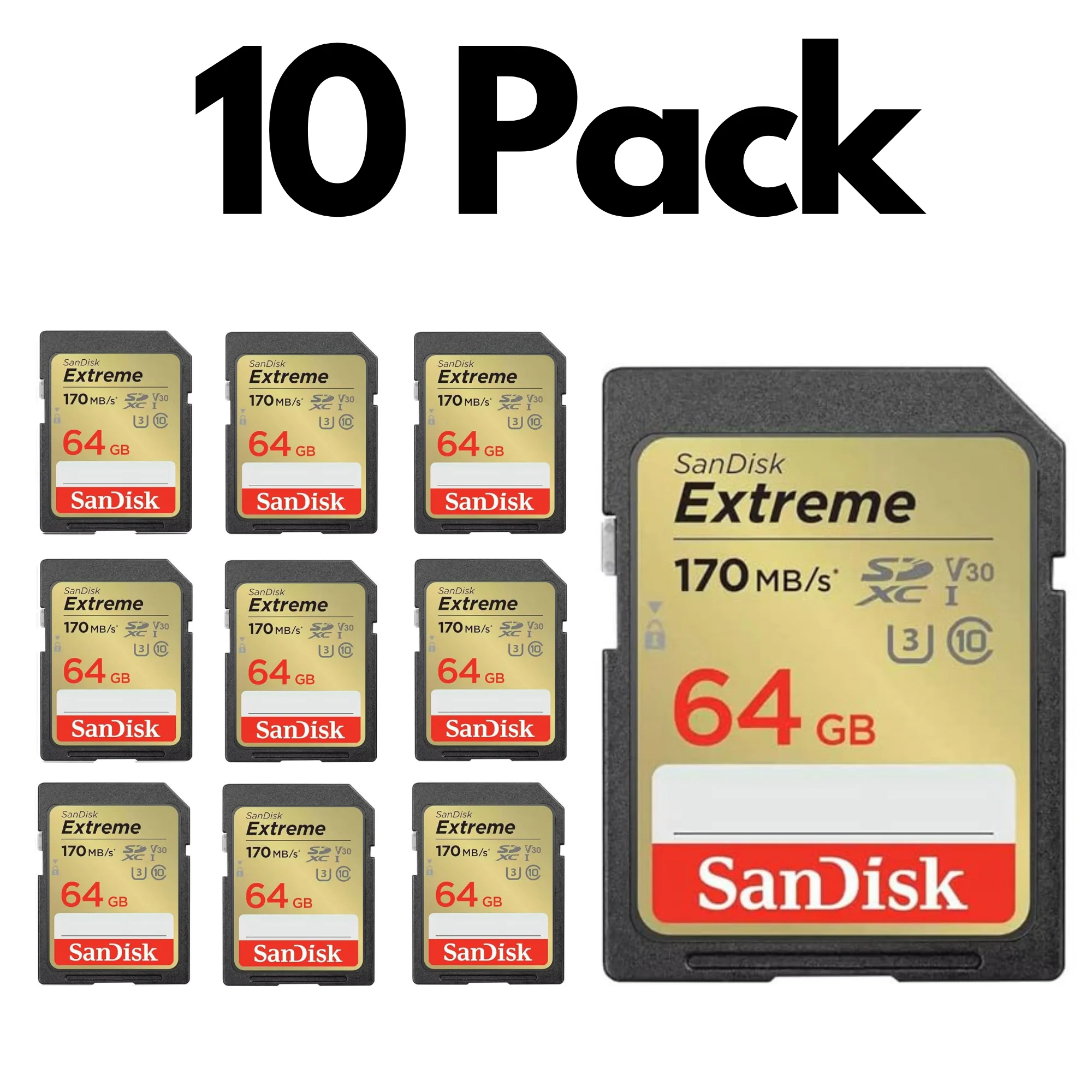 10 Pack SanDisk Extreme SDXC UHS-I SD Memory Card – U3, V30, C10, 4K UHD Compatible - Image 7
